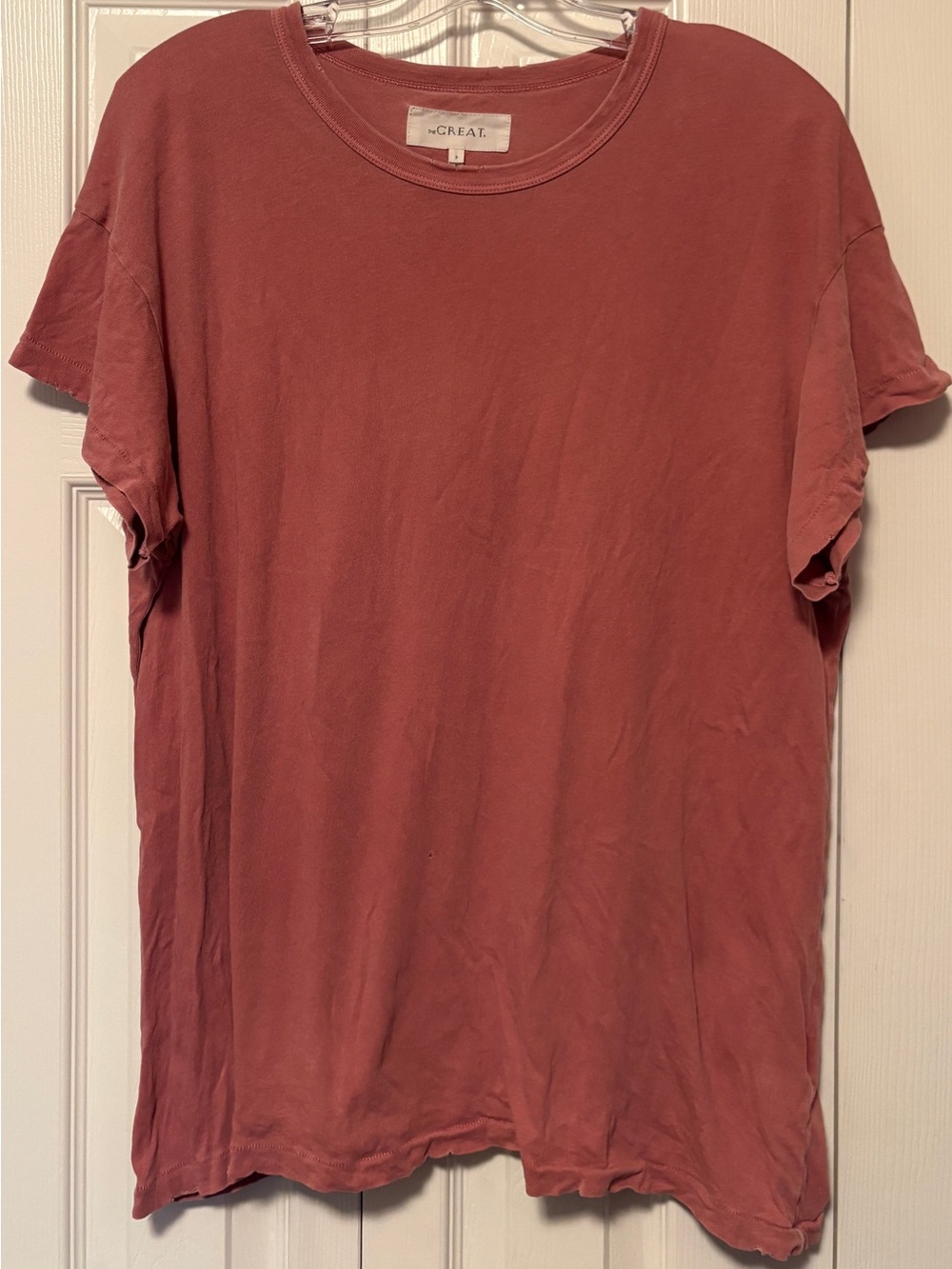 THE GREAT. The Mob Crew Tee Faded Rose Pink Slouchy Size 3 (Large)